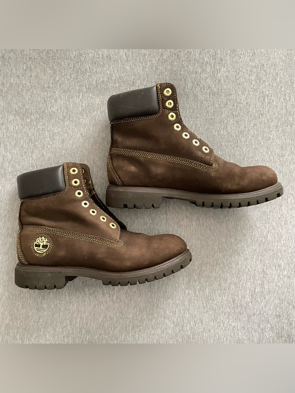 Timberland Men's Size 7.5M Brown/Gold Leather Boots No Laces READ